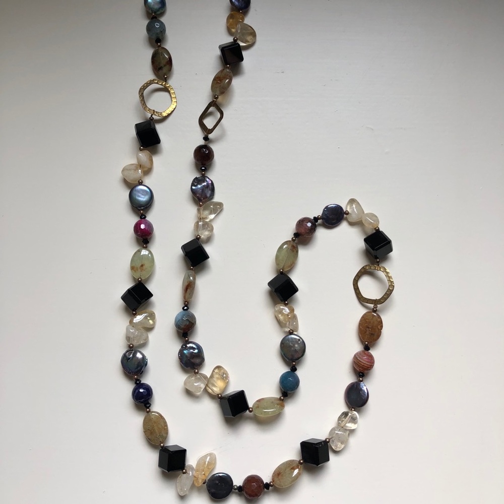 Assorted Crystals And Stones Statement Necklace - image 1